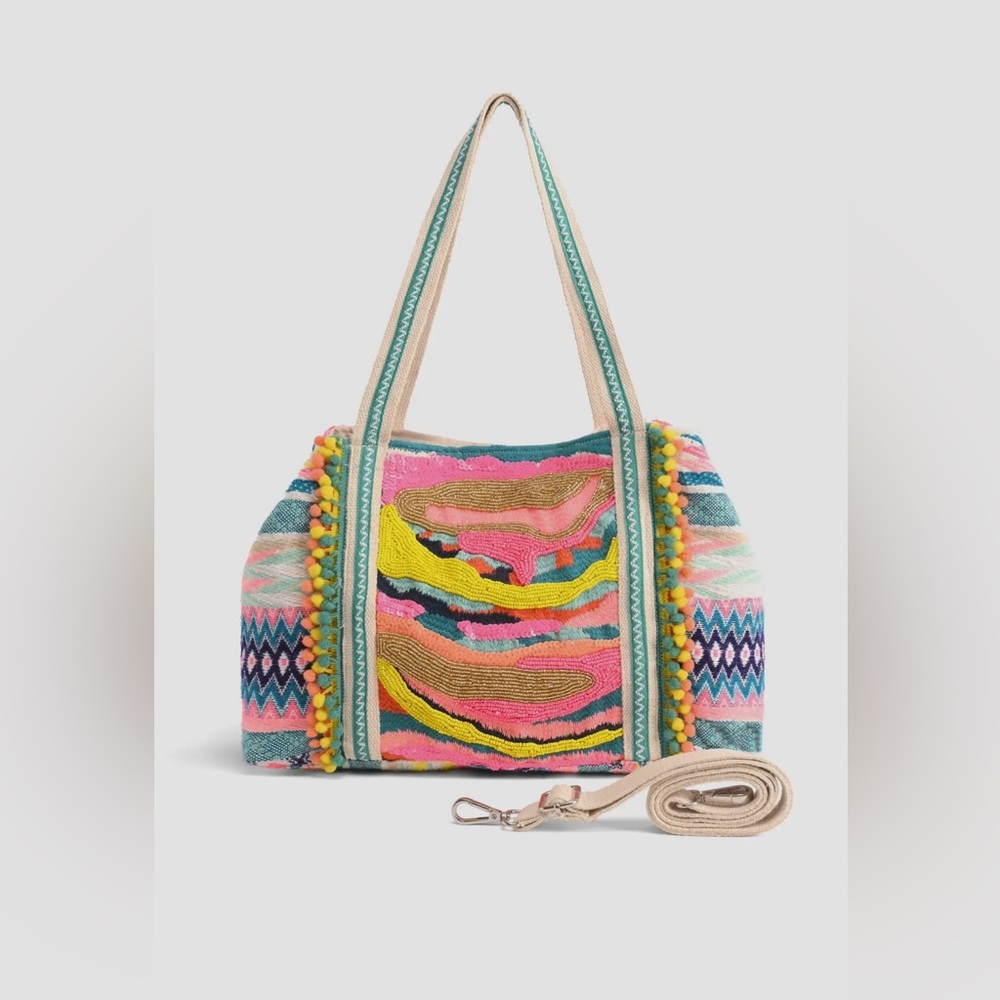Daphne multicolor beaded designer cotton embroidered crossbody boho tote bag
